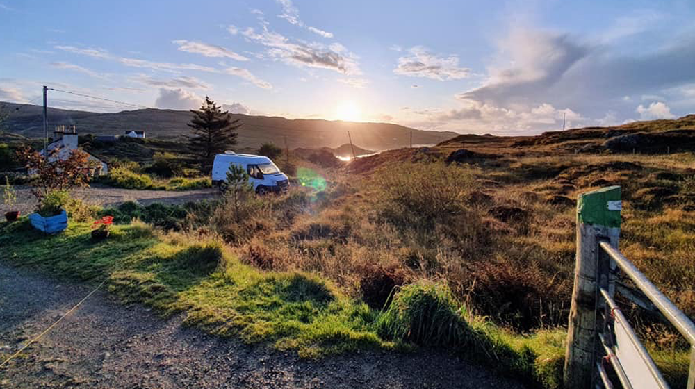 My van at sunset